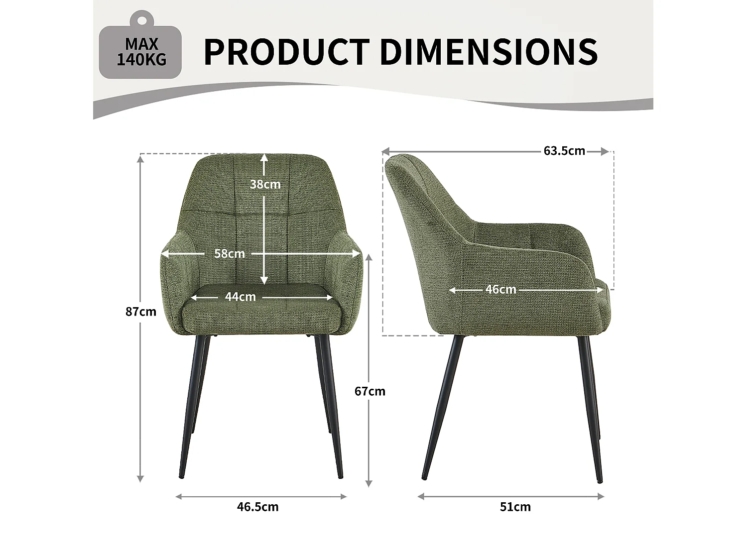SONARA Dining Chair Set of 2, Water-Repellent  Plush Chenille Upholstered for Dining Room