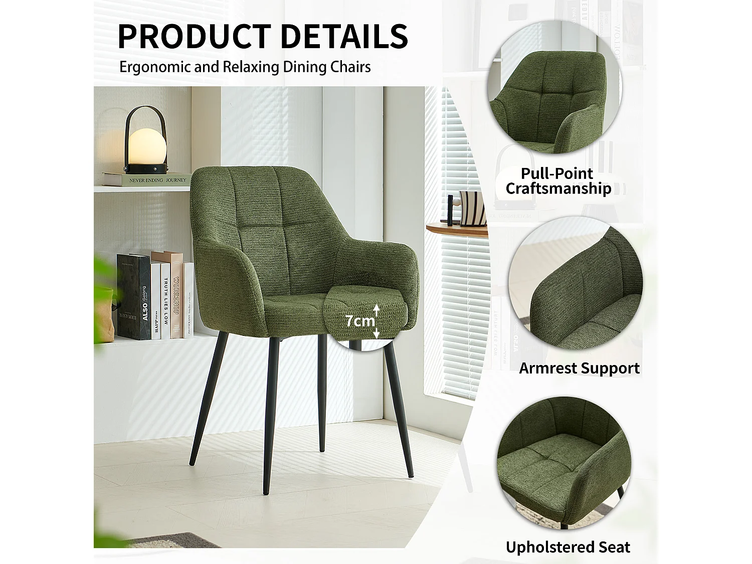 SONARA Dining Chair Set of 2, Water-Repellent  Plush Chenille Upholstered for Dining Room