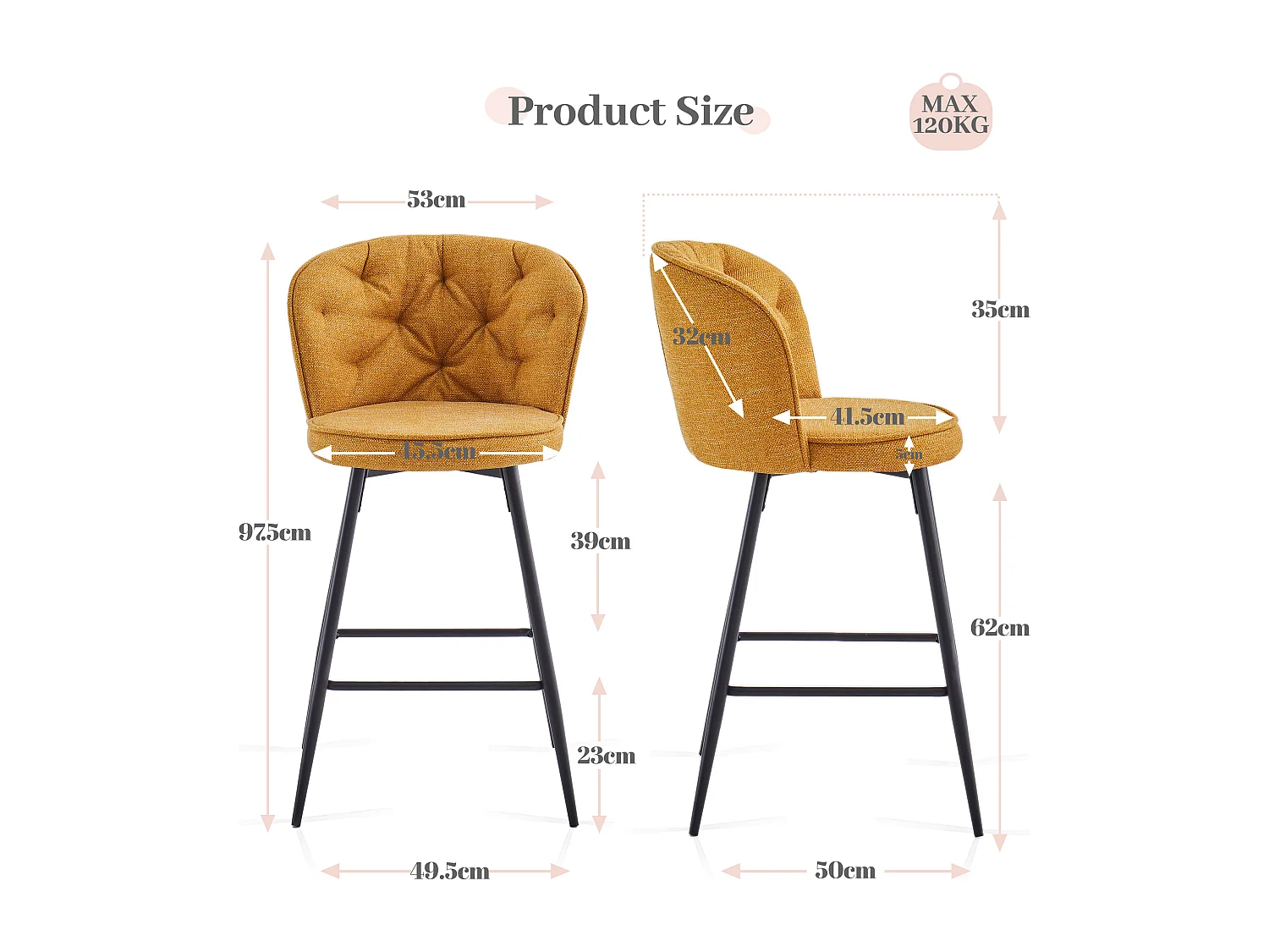 SONARA Set of 1 Blended Woven Fabric Counter Height Bar Stools with Backrest