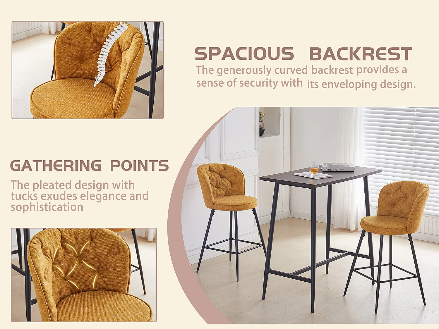 SONARA Set of 1 Blended Woven Fabric Counter Height Bar Stools with Backrest