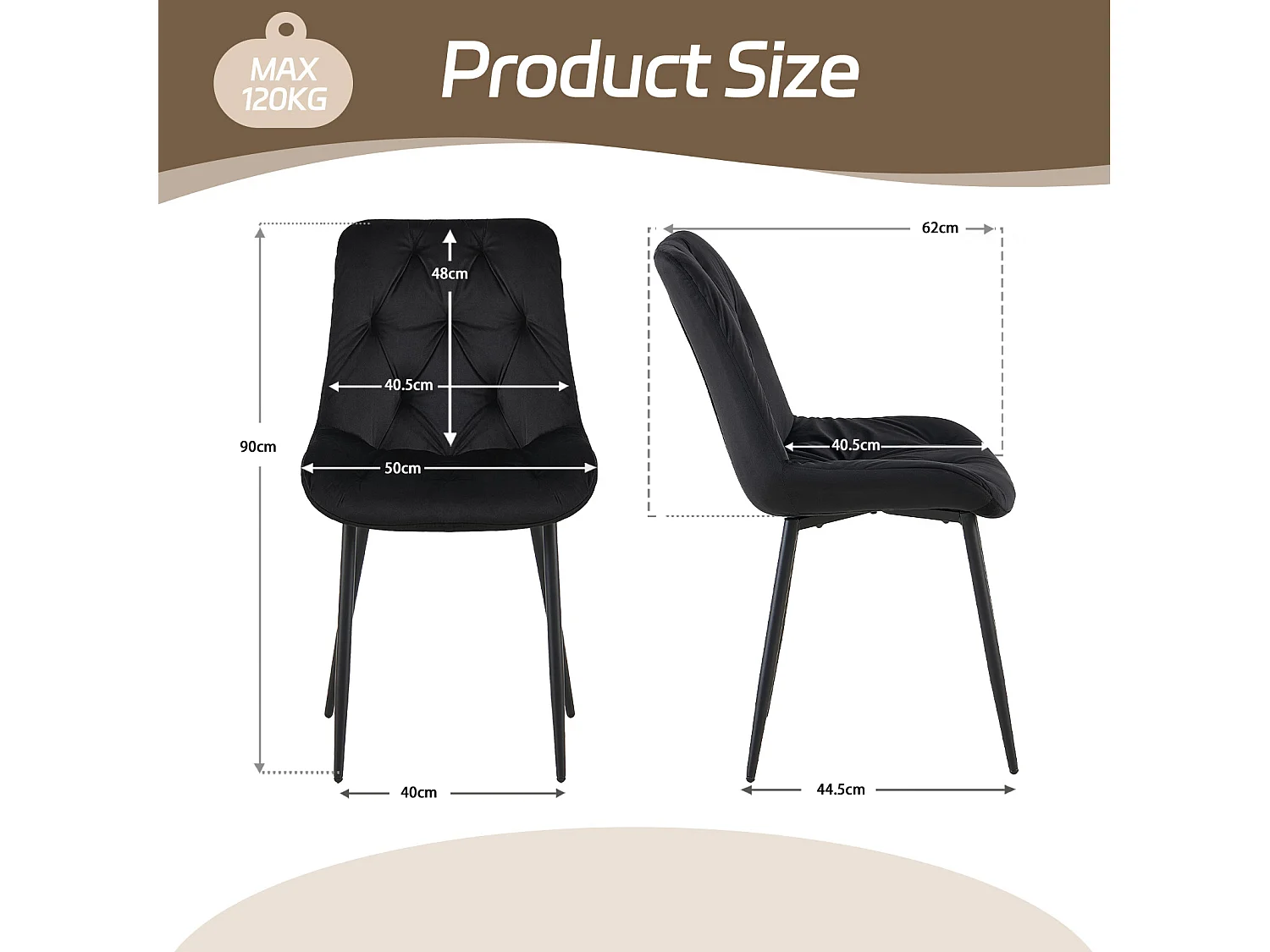 SONARA Modern Set of 2 Velvet Dining Chairs with Ergonomic Upholstered Seat