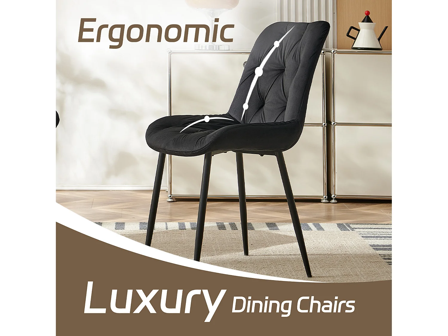 SONARA Modern Set of 2 Velvet Dining Chairs with Ergonomic Upholstered Seat
