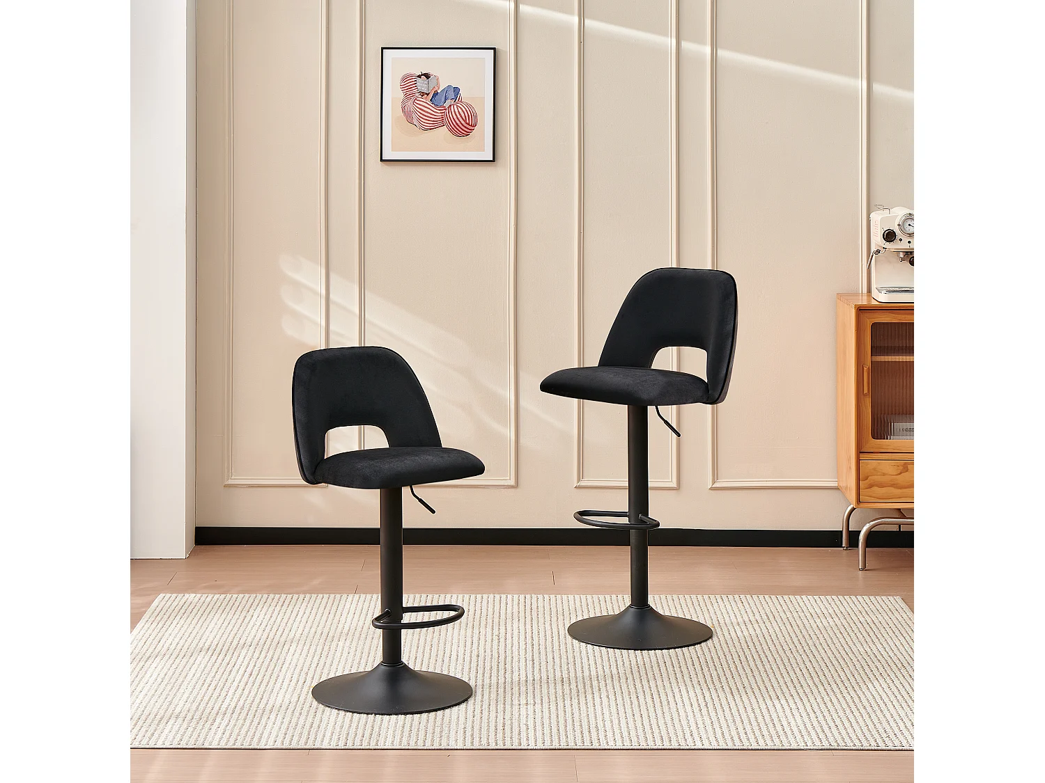 SONARA Set of 2 Adjustable Velvet Upholstered Breakfast Bar Stools