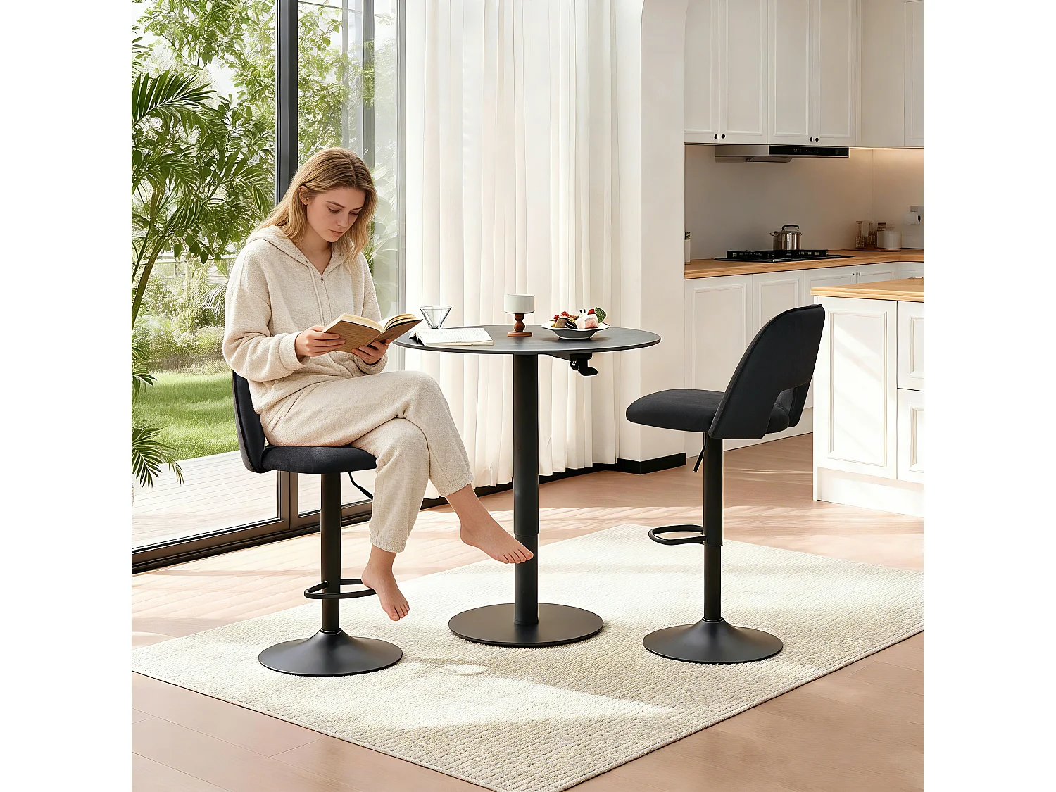 SONARA Set of 2 Adjustable Velvet Upholstered Breakfast Bar Stools