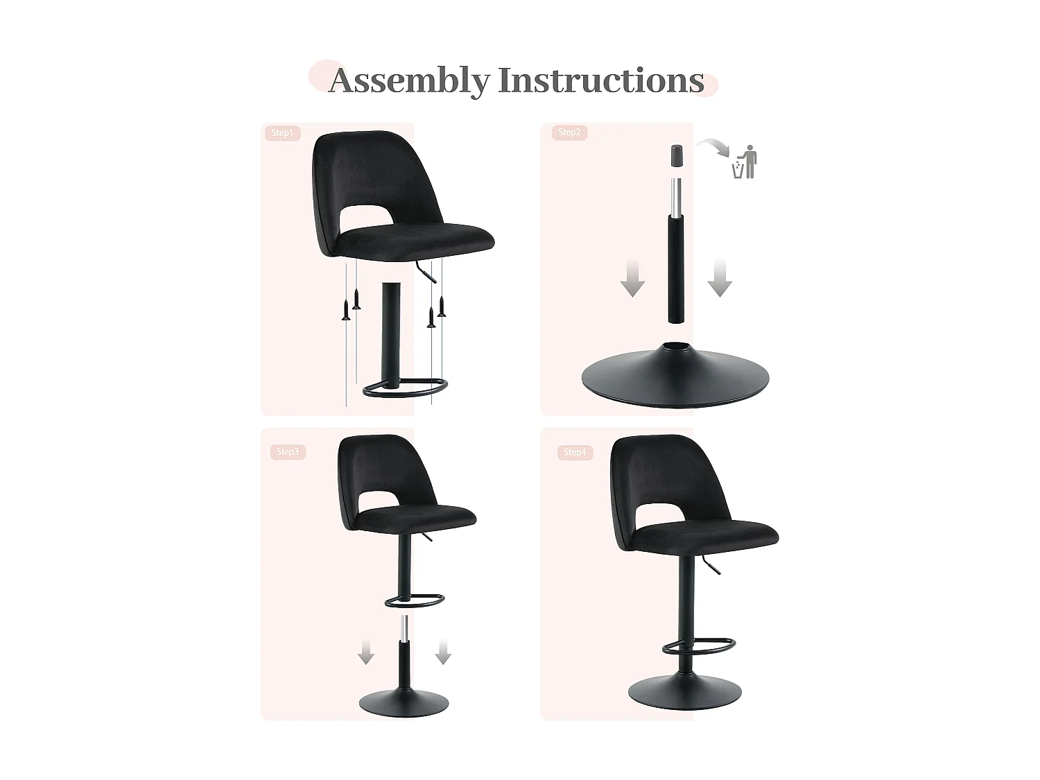 SONARA Set of 2 Adjustable Velvet Upholstered Breakfast Bar Stools