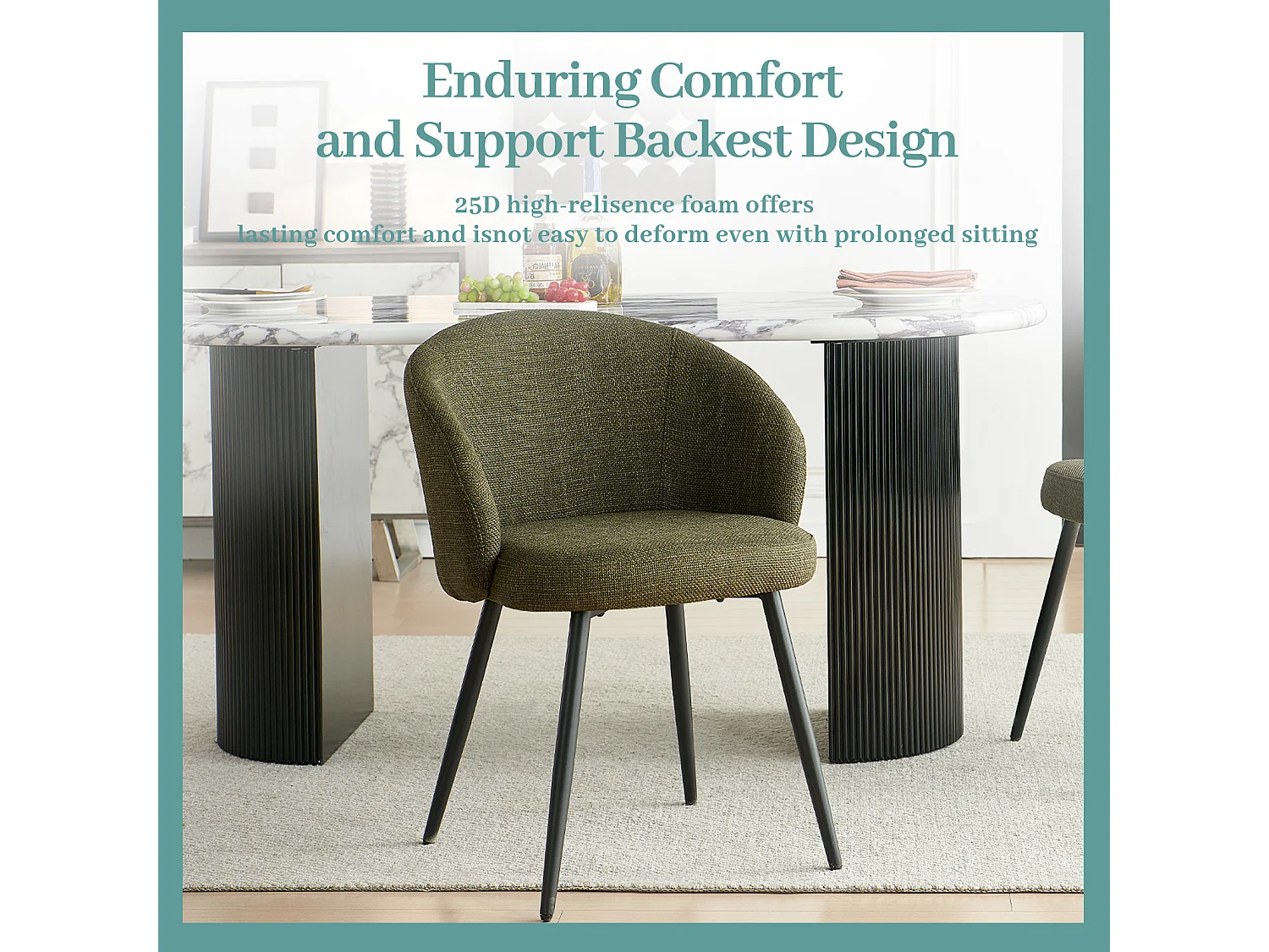 SONARA Modern Set of 2 Chunky Weave Fabric Ergonomic Dining Chairs with Arms