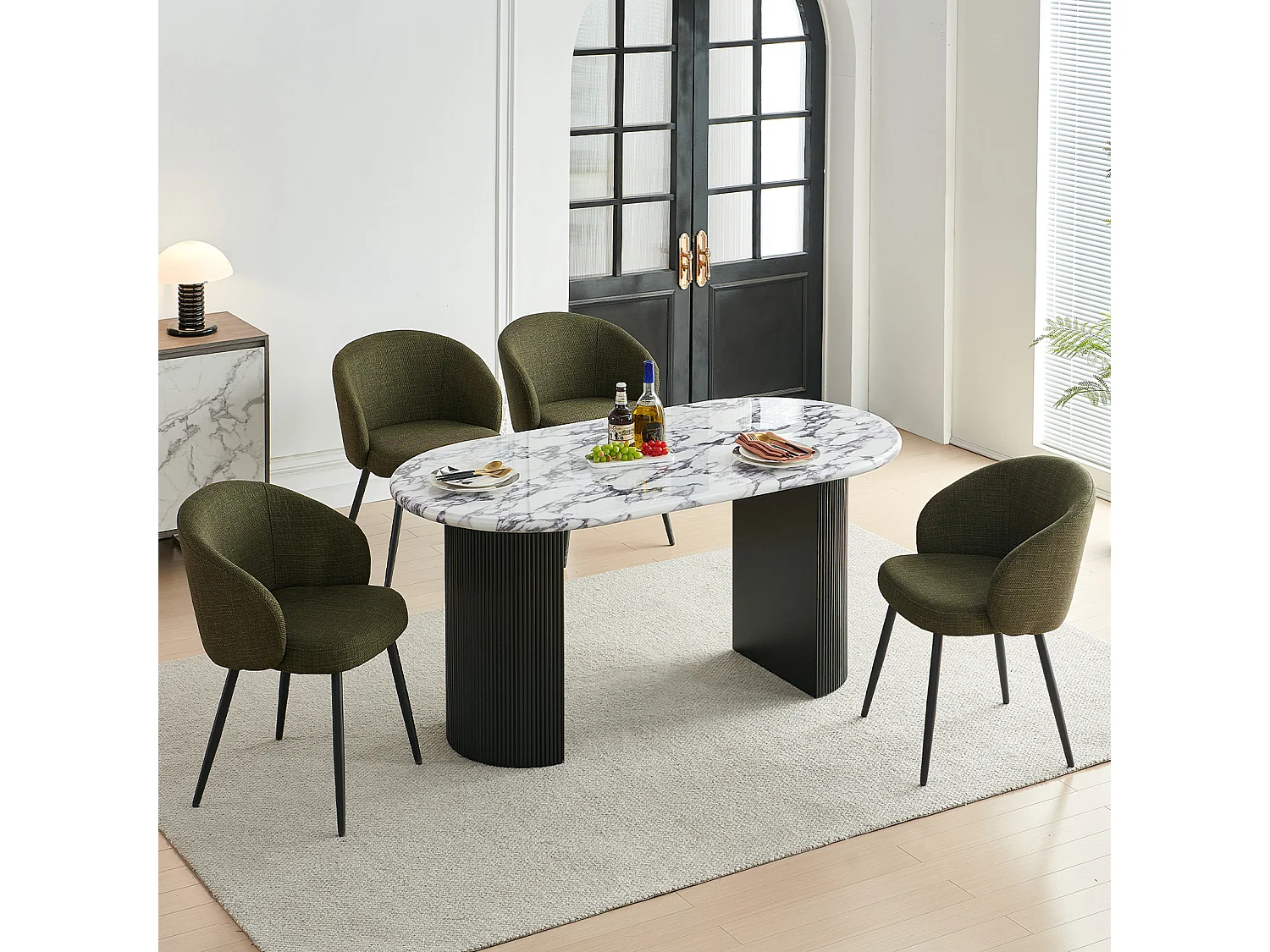 SONARA Modern Set of 2 Chunky Weave Fabric Ergonomic Dining Chairs with Arms