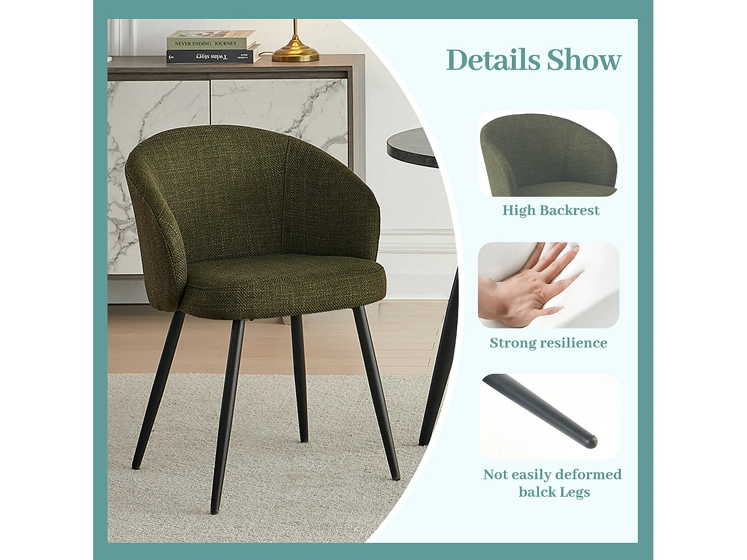 SONARA Modern Set of 2 Chunky Weave Fabric Ergonomic Dining Chairs with Arms