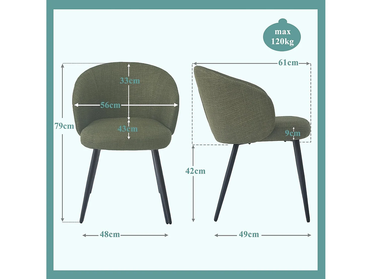 SONARA Modern Set of 2 Chunky Weave Fabric Ergonomic Dining Chairs with Arms