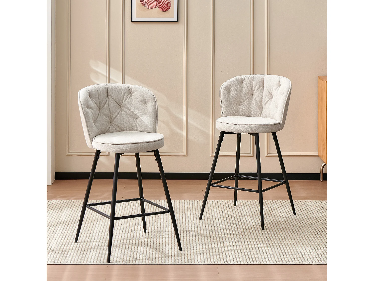 SONARA Set of 2 Blended Woven Fabric Counter Height Bar Stools with Backrest