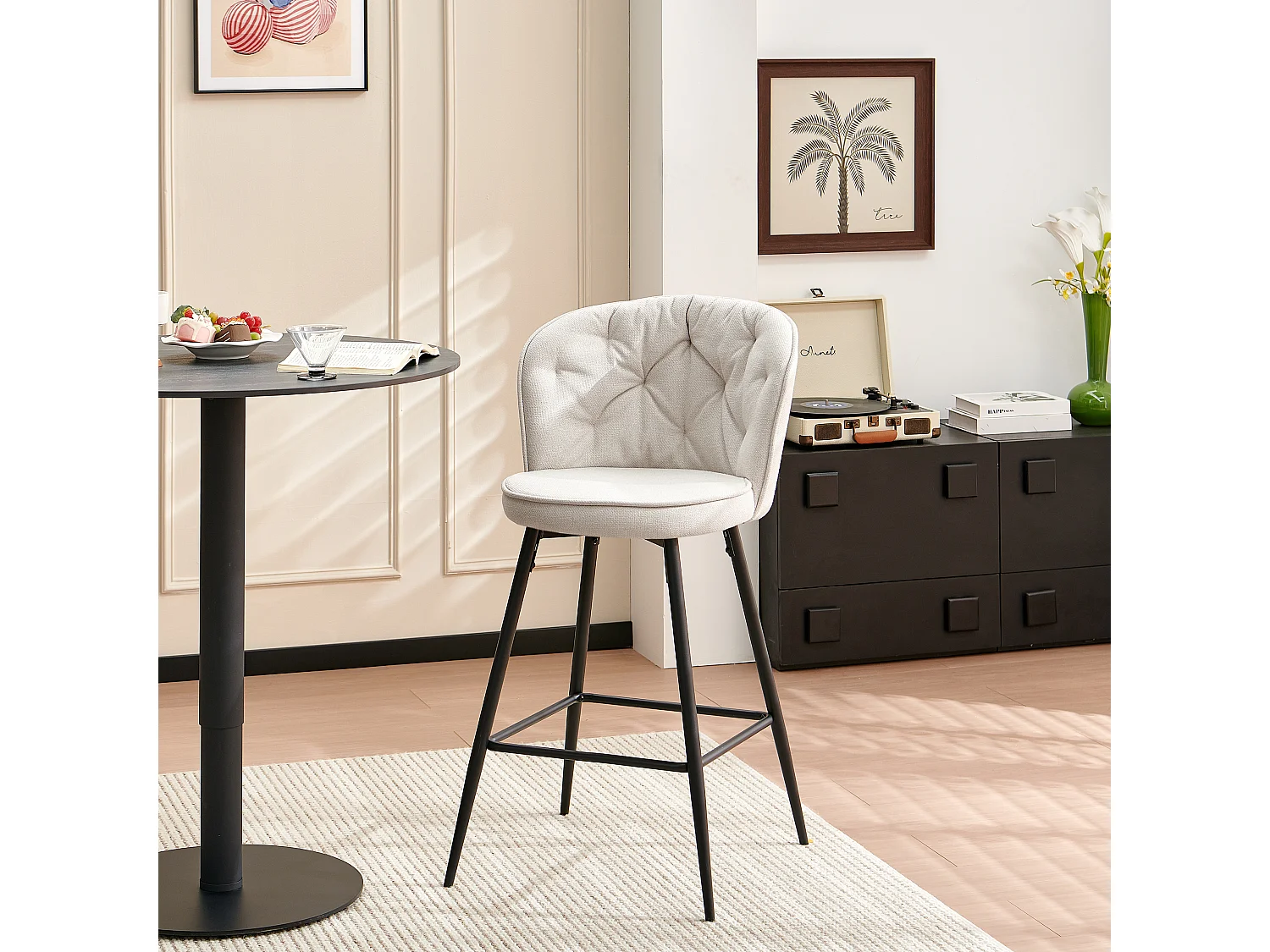 SONARA Set of 2 Blended Woven Fabric Counter Height Bar Stools with Backrest