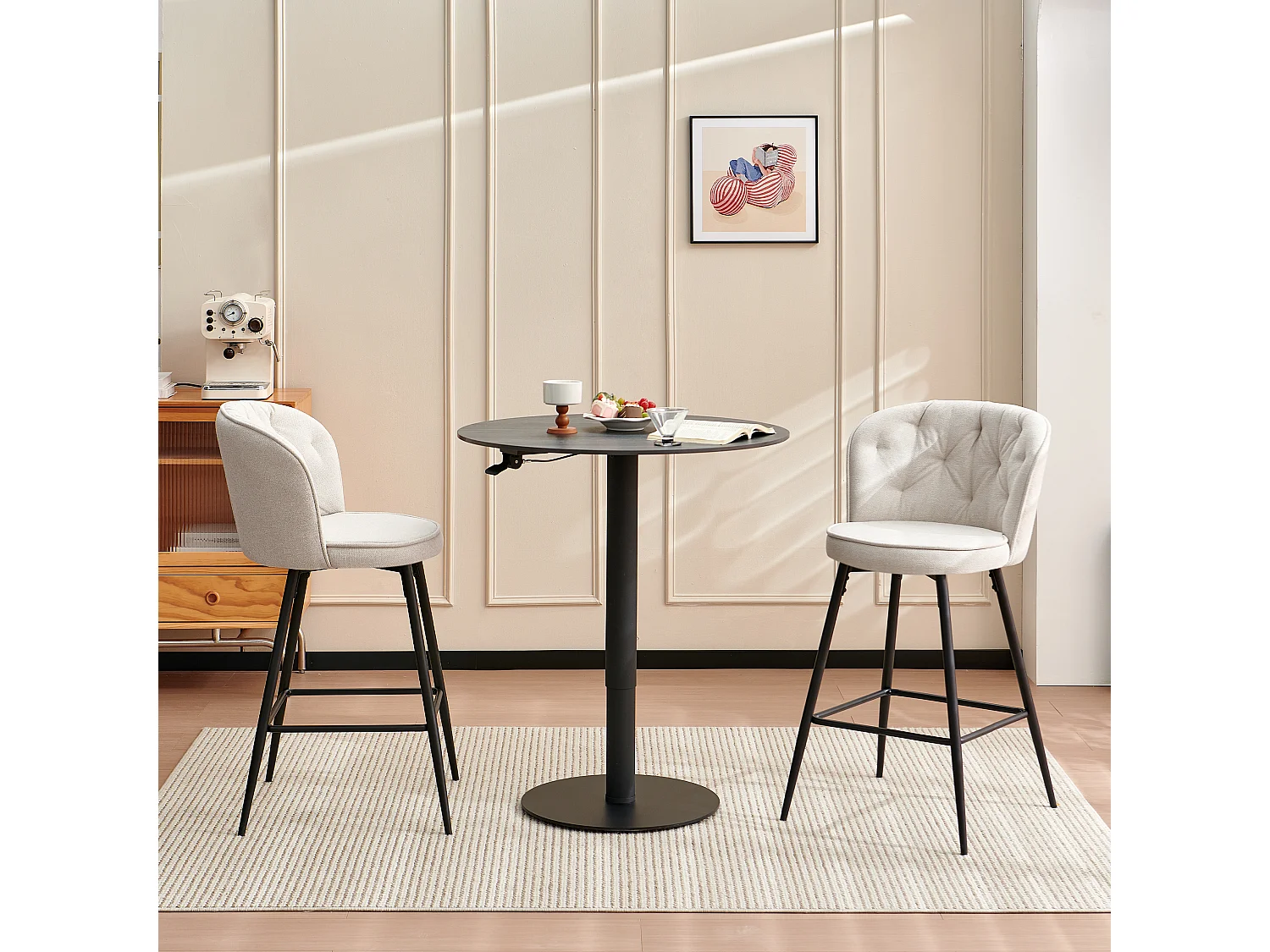 SONARA Set of 2 Blended Woven Fabric Counter Height Bar Stools with Backrest