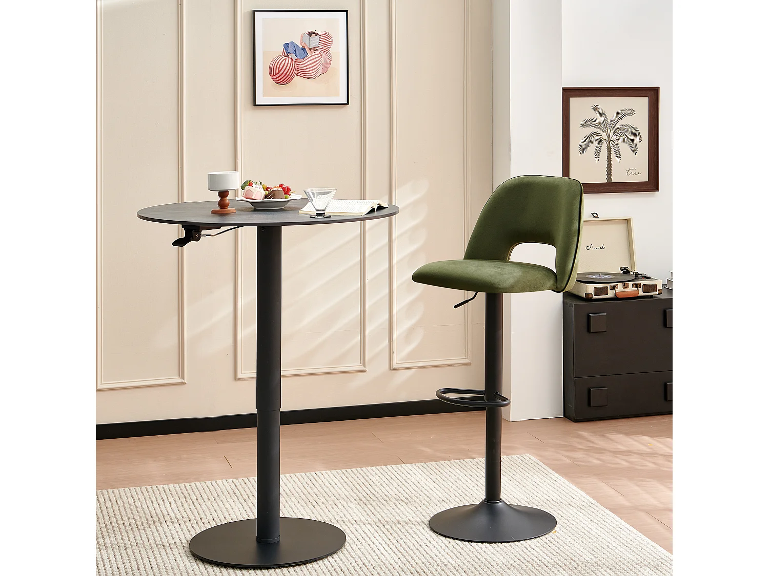 SONARA Set of 1 Adjustable Velvet Upholstered Breakfast Bar Stools