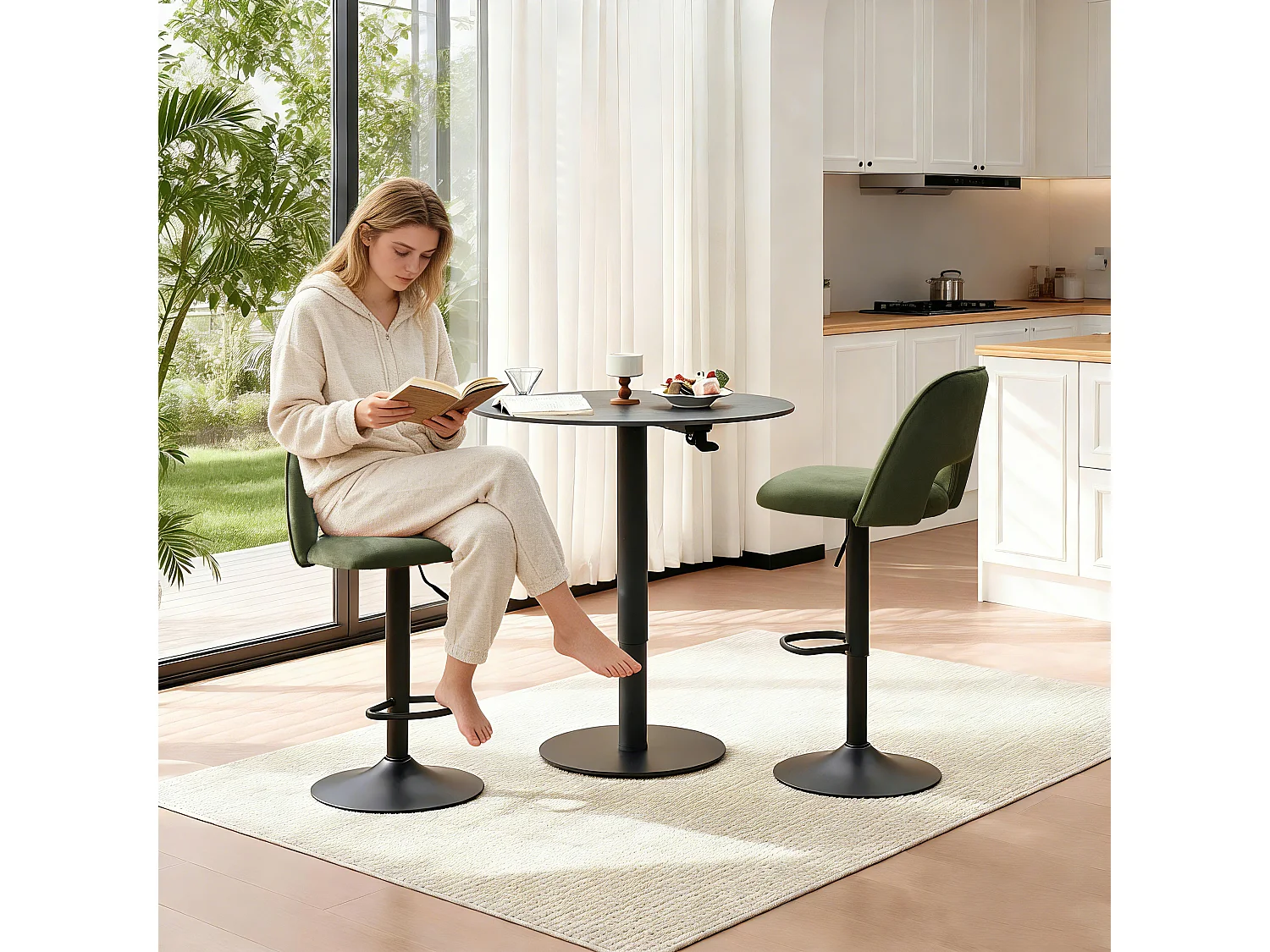 SONARA Set of 1 Adjustable Velvet Upholstered Breakfast Bar Stools