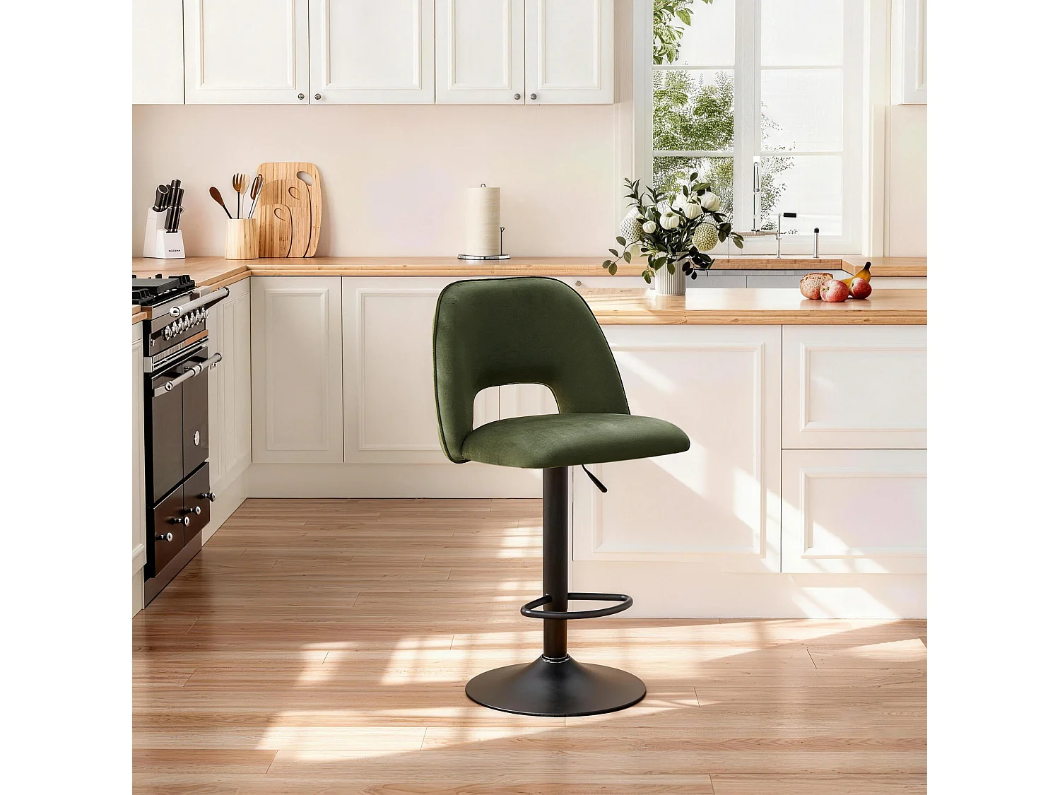SONARA Set of 1 Adjustable Velvet Upholstered Breakfast Bar Stools