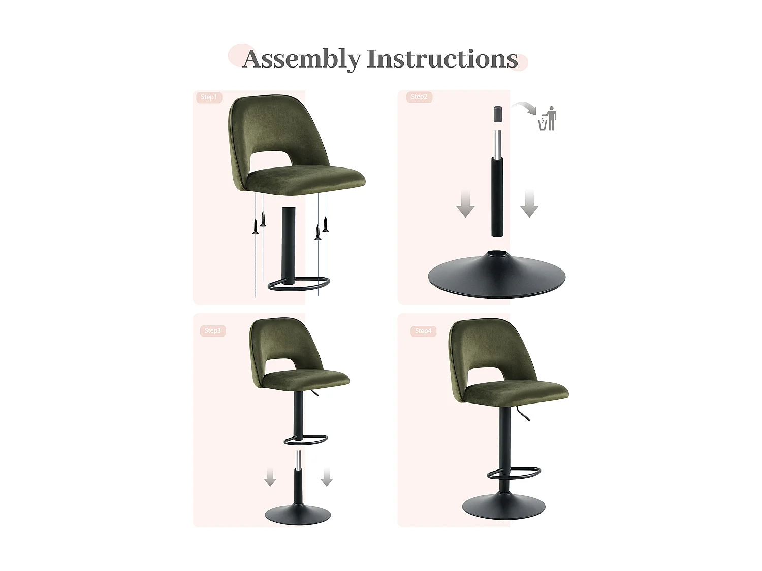SONARA Set of 1 Adjustable Velvet Upholstered Breakfast Bar Stools