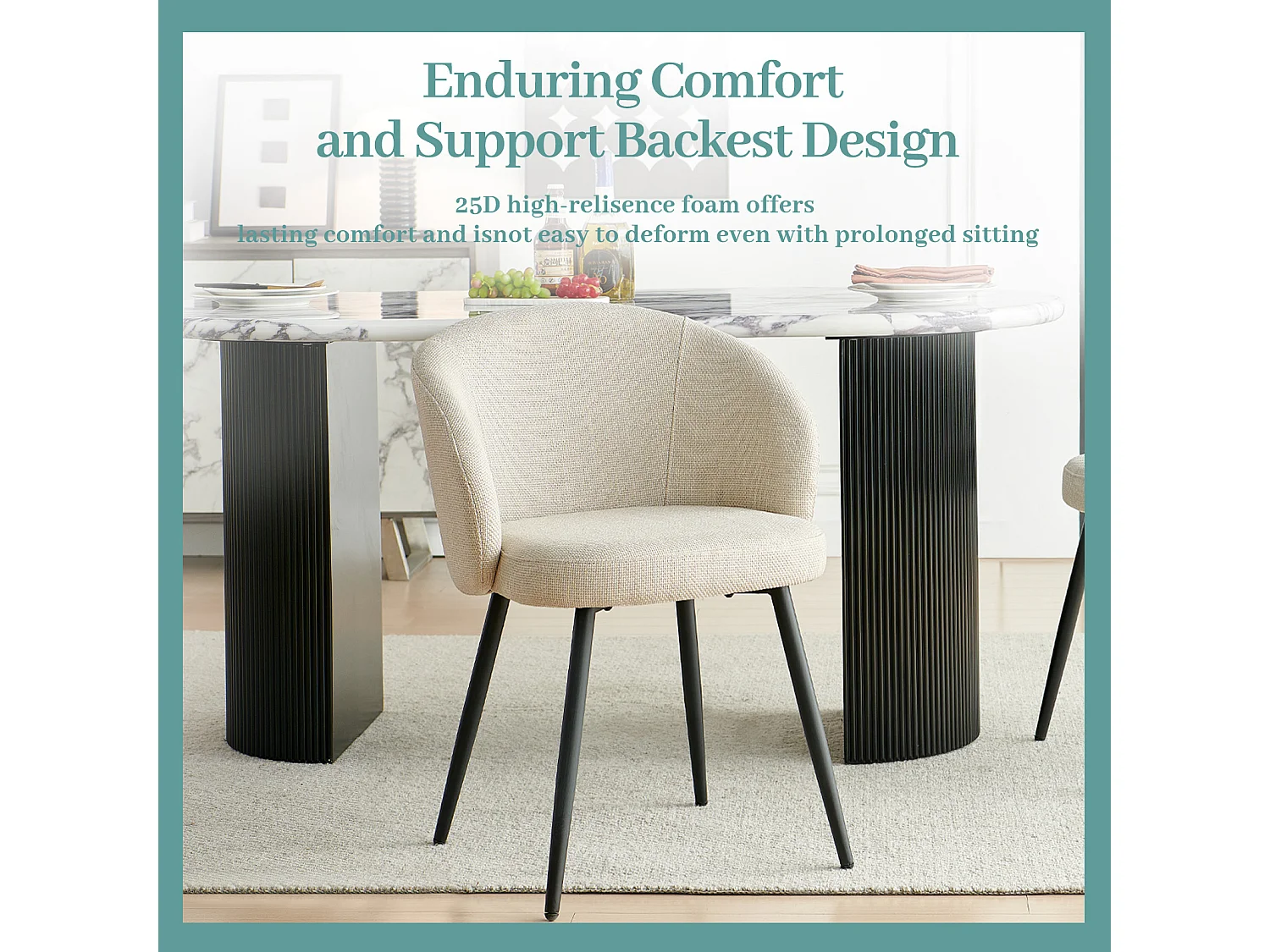SONARA Modern Set of 2 Chunky Weave Fabric Ergonomic Dining Chairs with Arms