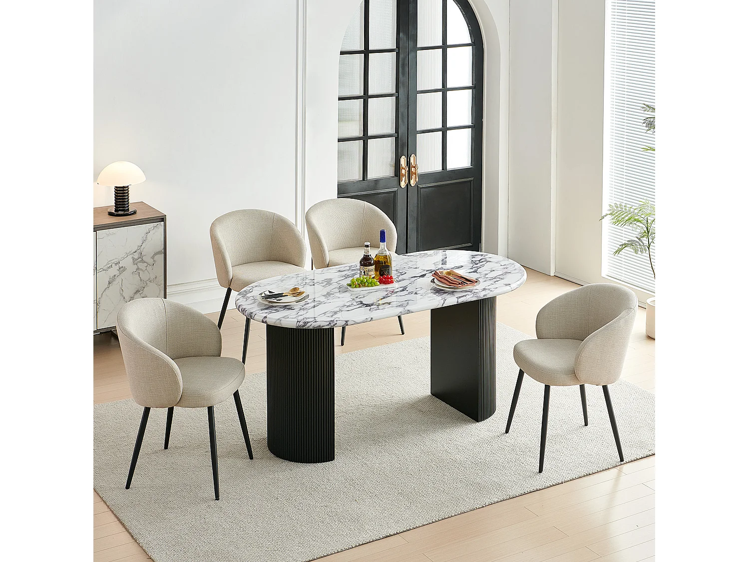 SONARA Modern Set of 2 Chunky Weave Fabric Ergonomic Dining Chairs with Arms