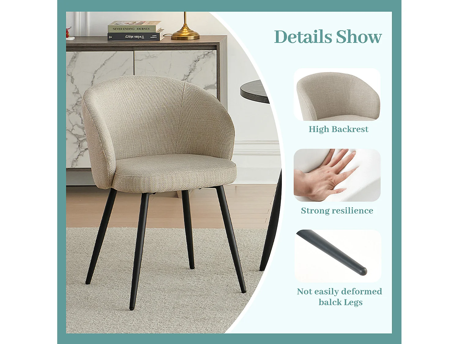 SONARA Modern Set of 2 Chunky Weave Fabric Ergonomic Dining Chairs with Arms