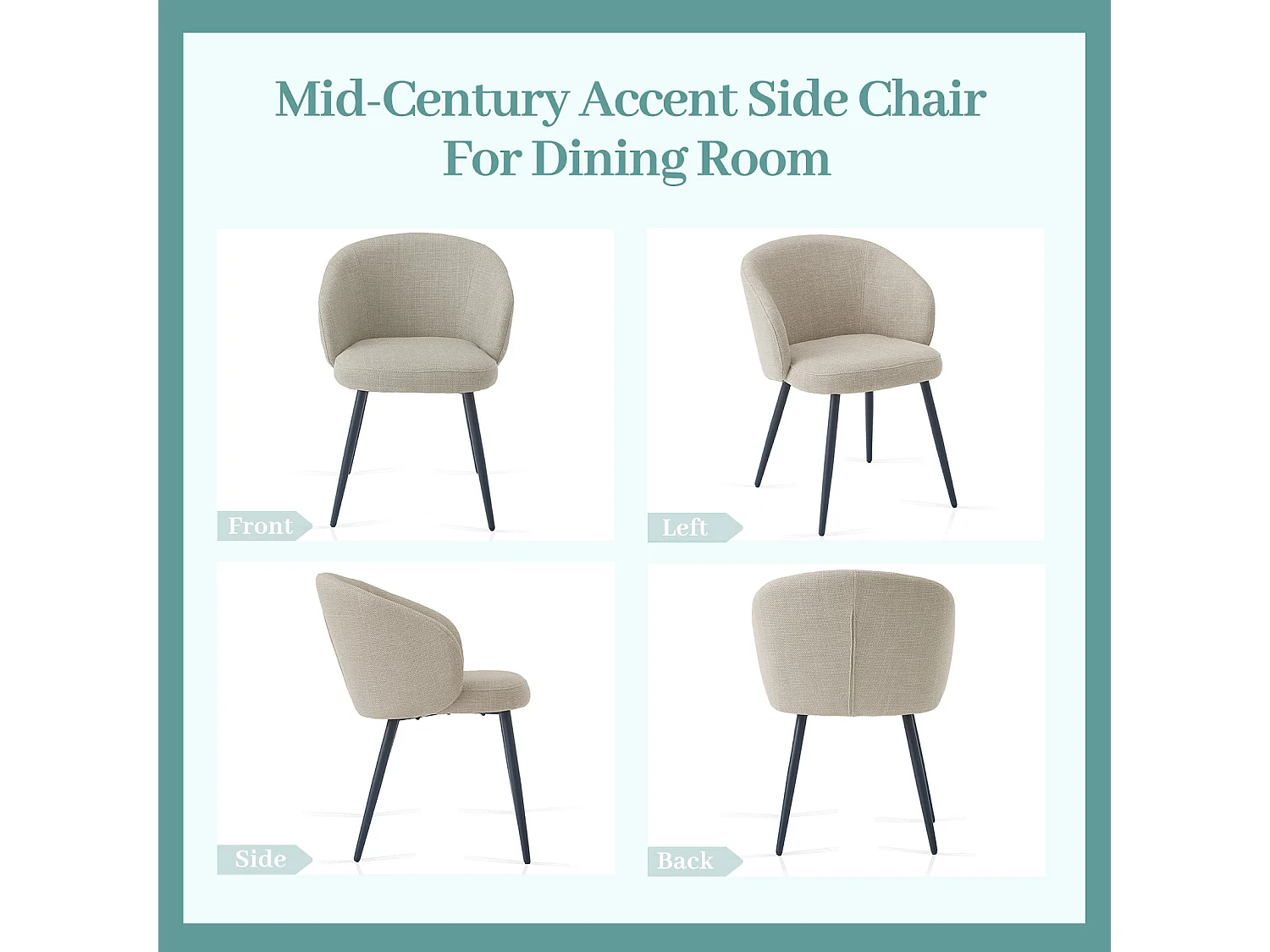 SONARA Modern Set of 2 Chunky Weave Fabric Ergonomic Dining Chairs with Arms
