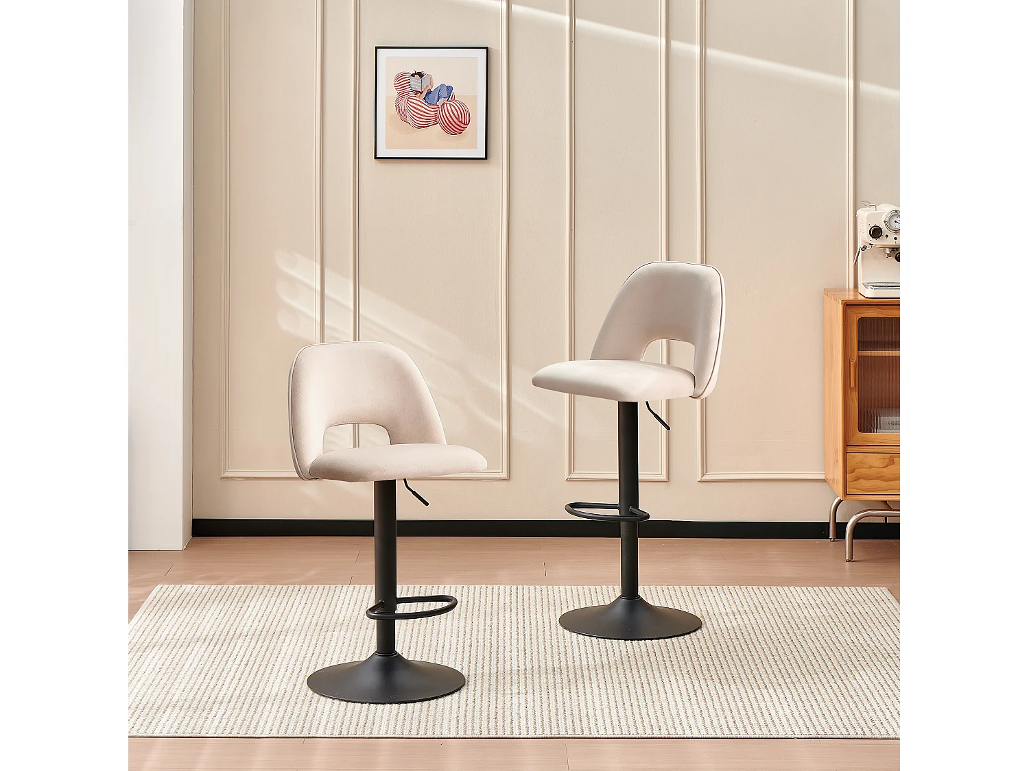 SONARA Set of 2 Adjustable Velvet Upholstered Breakfast Bar Stools