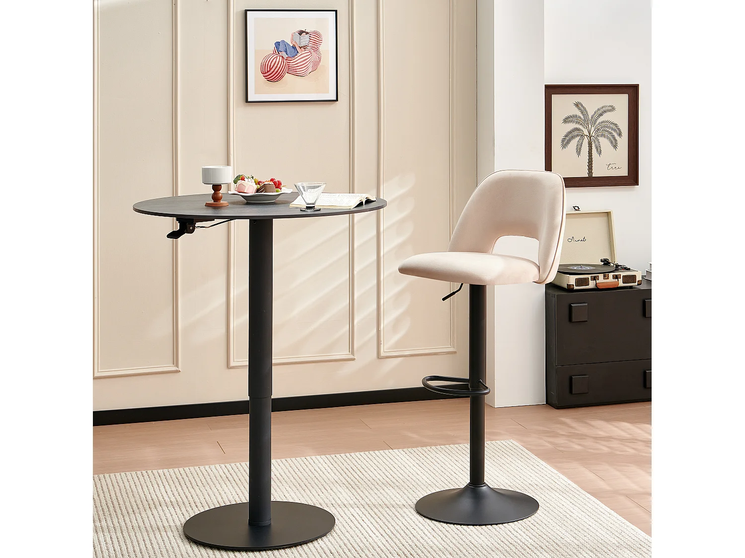 SONARA Set of 2 Adjustable Velvet Upholstered Breakfast Bar Stools