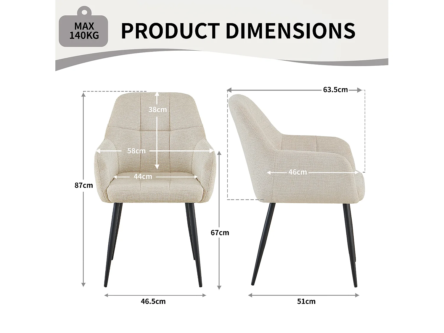 SONARA Dining Chair Set of 2, Water-Repellent  Plush Chenille Upholstered for Dining Room