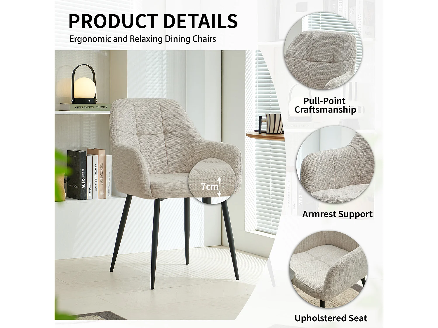 SONARA Dining Chair Set of 2, Water-Repellent  Plush Chenille Upholstered for Dining Room