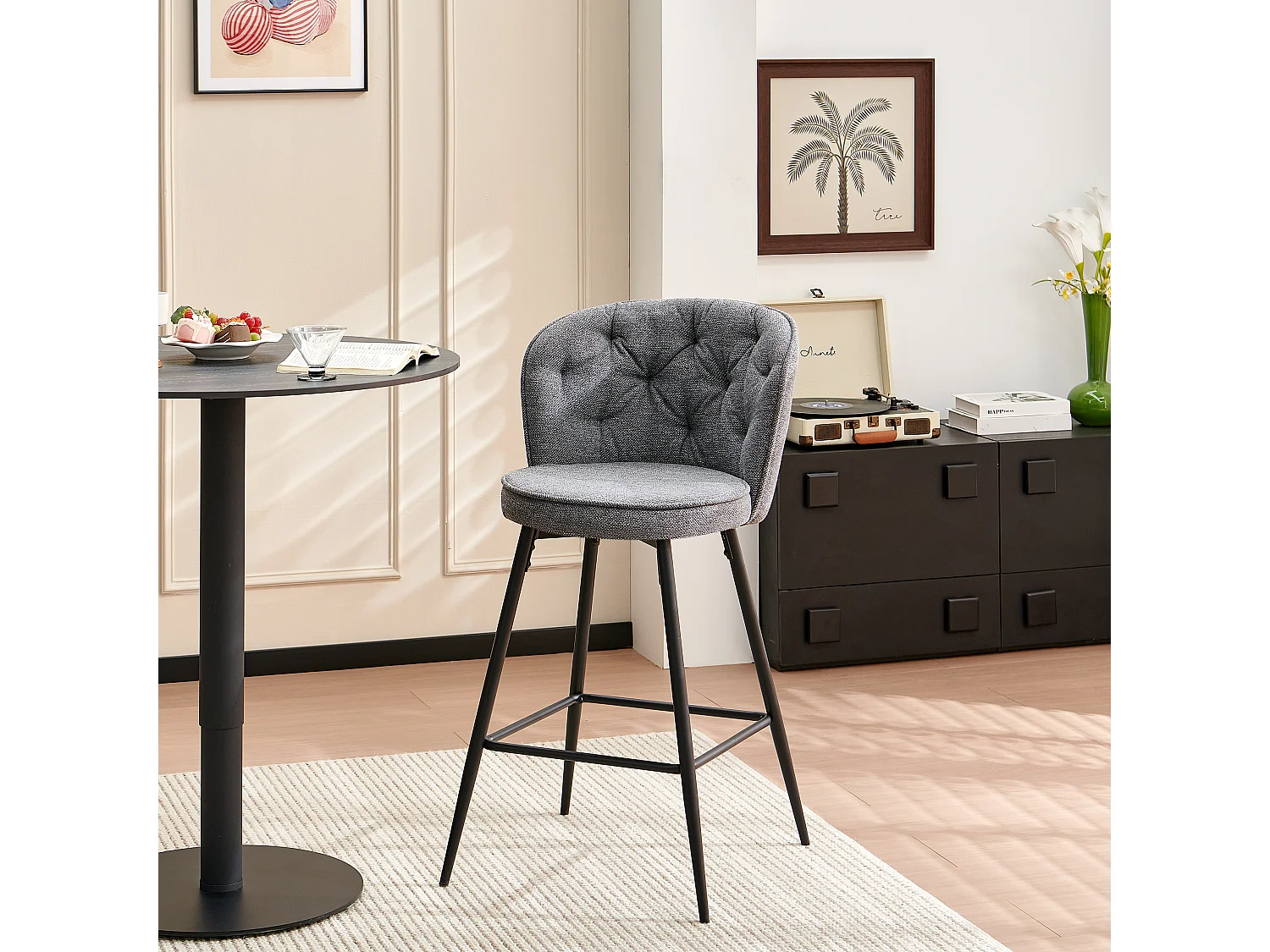 SONARA Set of 1 Blended Woven Fabric Counter Height Bar Stools with Backrest