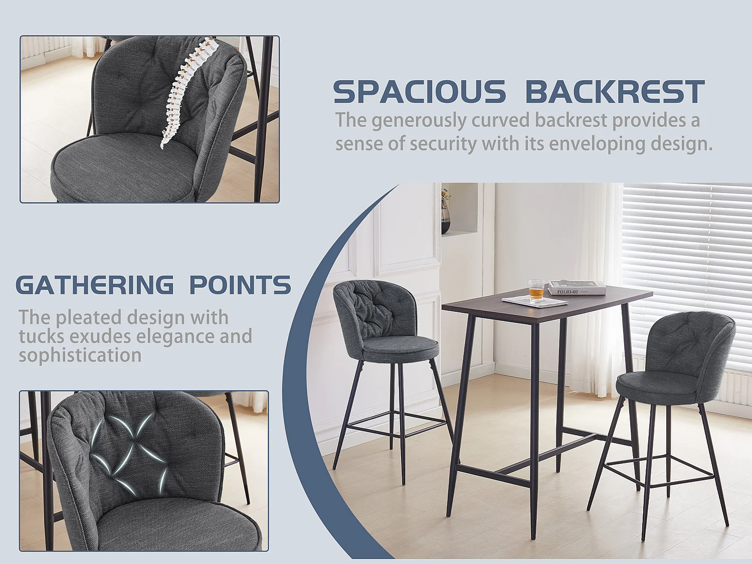 SONARA Set of 1 Blended Woven Fabric Counter Height Bar Stools with Backrest