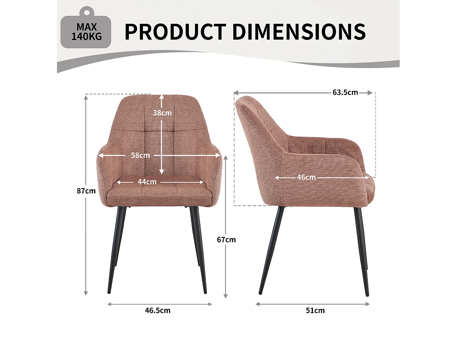SONARA Dining Chair Set of 2, Water-Repellent  Plush Chenille Upholstered for Dining Room
