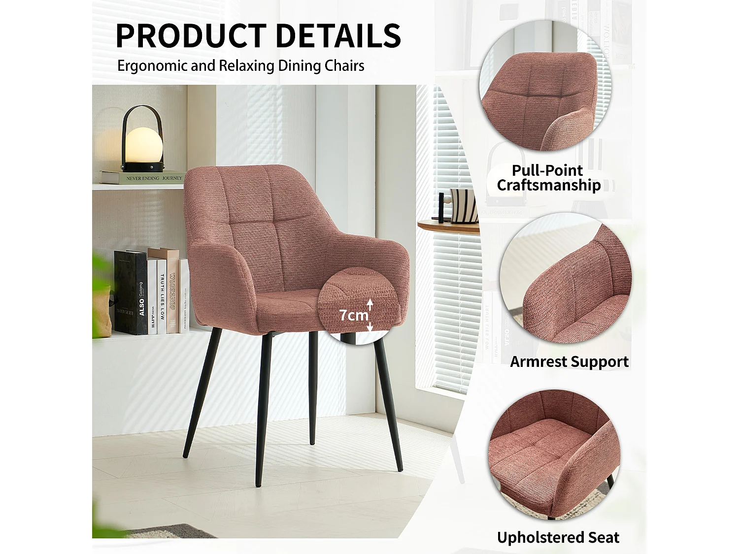 SONARA Dining Chair Set of 2, Water-Repellent  Plush Chenille Upholstered for Dining Room