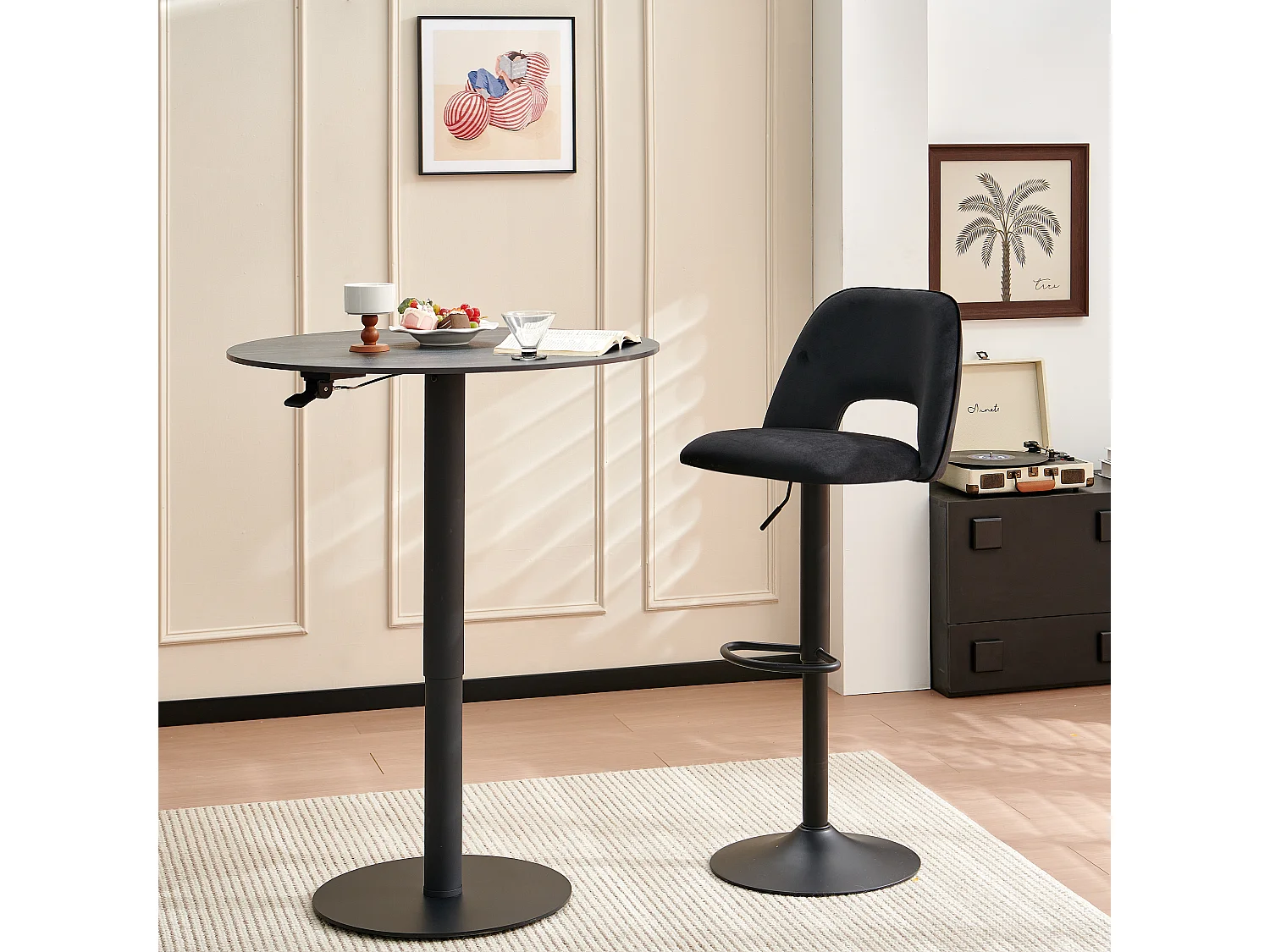 SONARA Set of 1 Adjustable Velvet Upholstered Breakfast Bar Stools