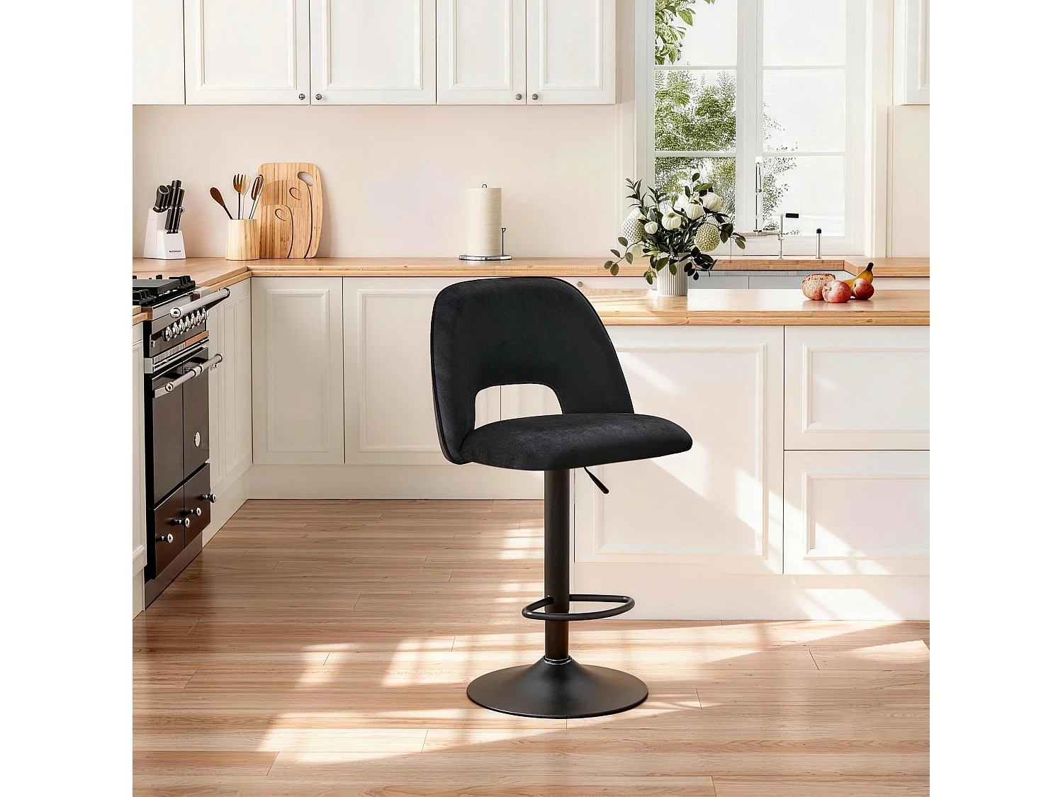 SONARA Set of 1 Adjustable Velvet Upholstered Breakfast Bar Stools