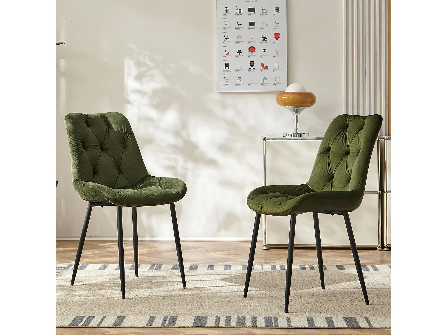 SONARA Modern Set of 2 Velvet Dining Chairs with Ergonomic Upholstered Seat