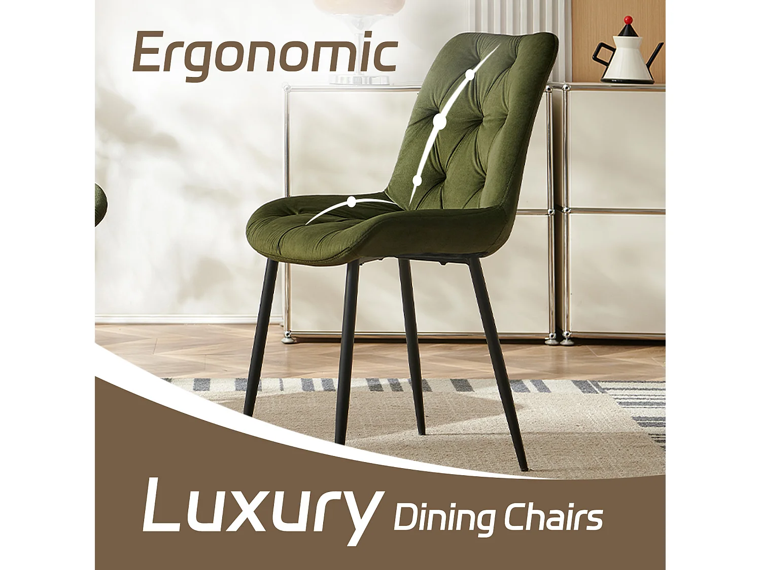 SONARA Modern Set of 2 Velvet Dining Chairs with Ergonomic Upholstered Seat