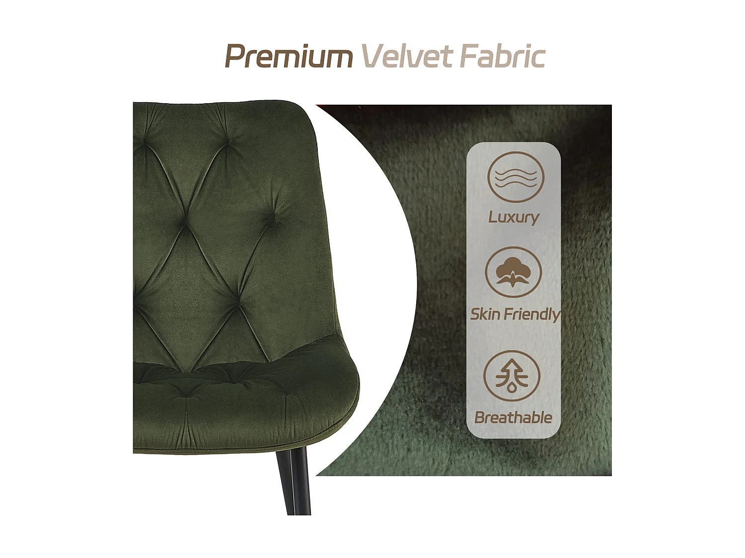 SONARA Modern Set of 2 Velvet Dining Chairs with Ergonomic Upholstered Seat