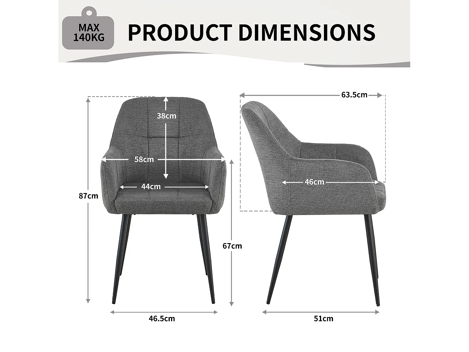 SONARA Dining Chair Set of 2, Water-Repellent  Plush Chenille Upholstered for Dining Room