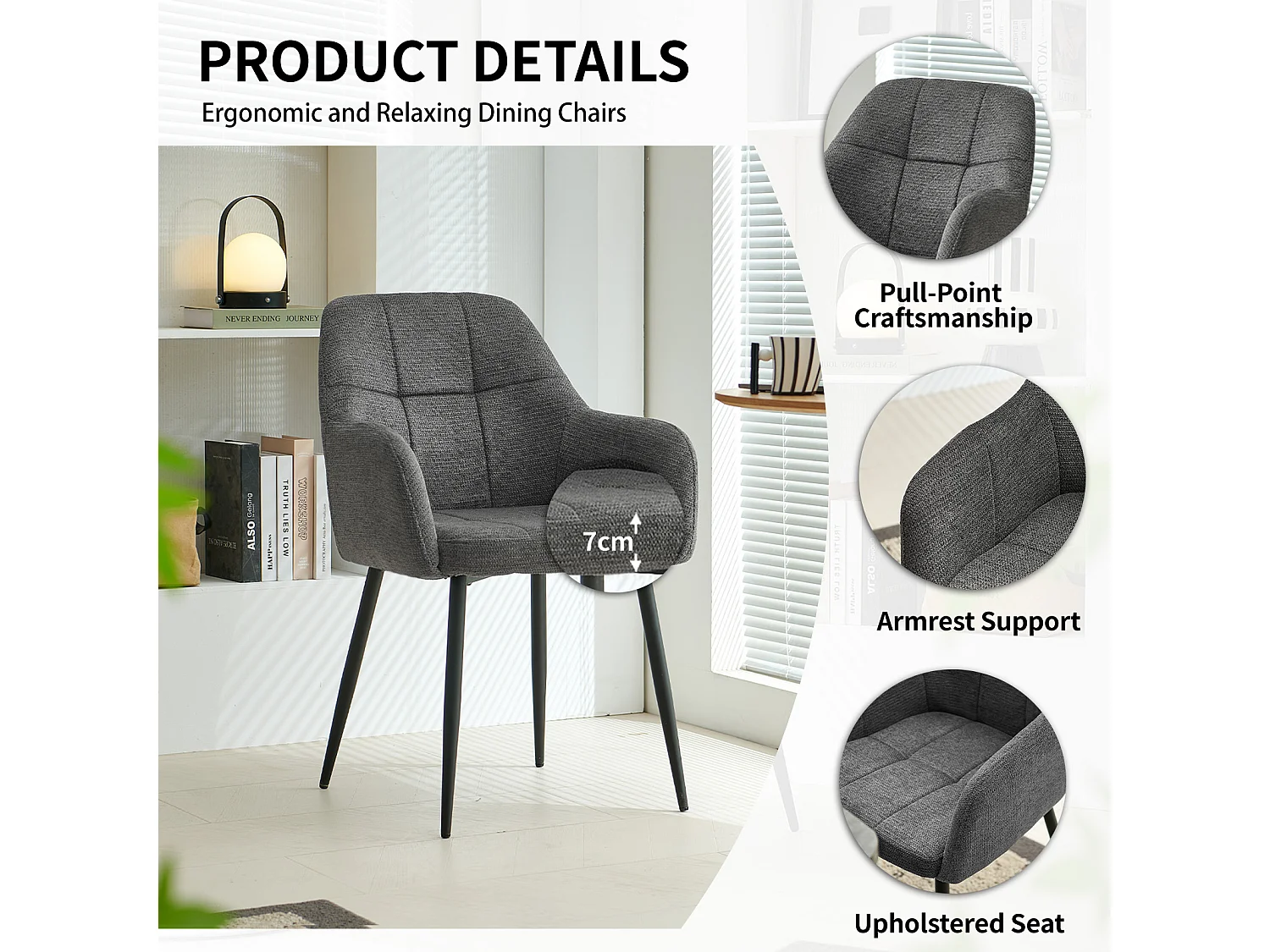 SONARA Dining Chair Set of 2, Water-Repellent  Plush Chenille Upholstered for Dining Room