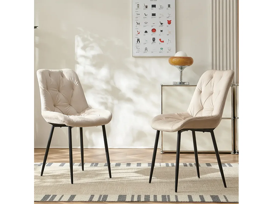 SONARA Modern Set of 2 Velvet Dining Chairs with Ergonomic Upholstered Seat