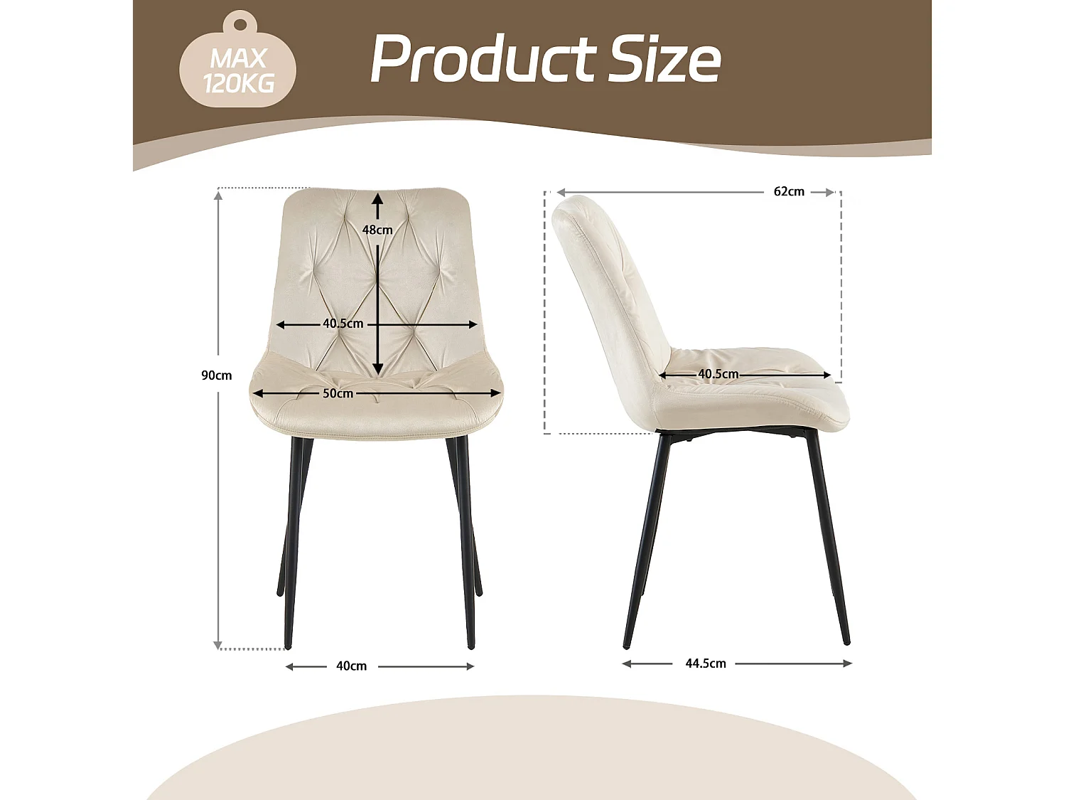 SONARA Modern Set of 2 Velvet Dining Chairs with Ergonomic Upholstered Seat