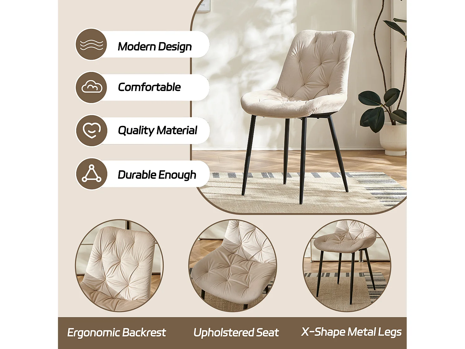 SONARA Modern Set of 2 Velvet Dining Chairs with Ergonomic Upholstered Seat