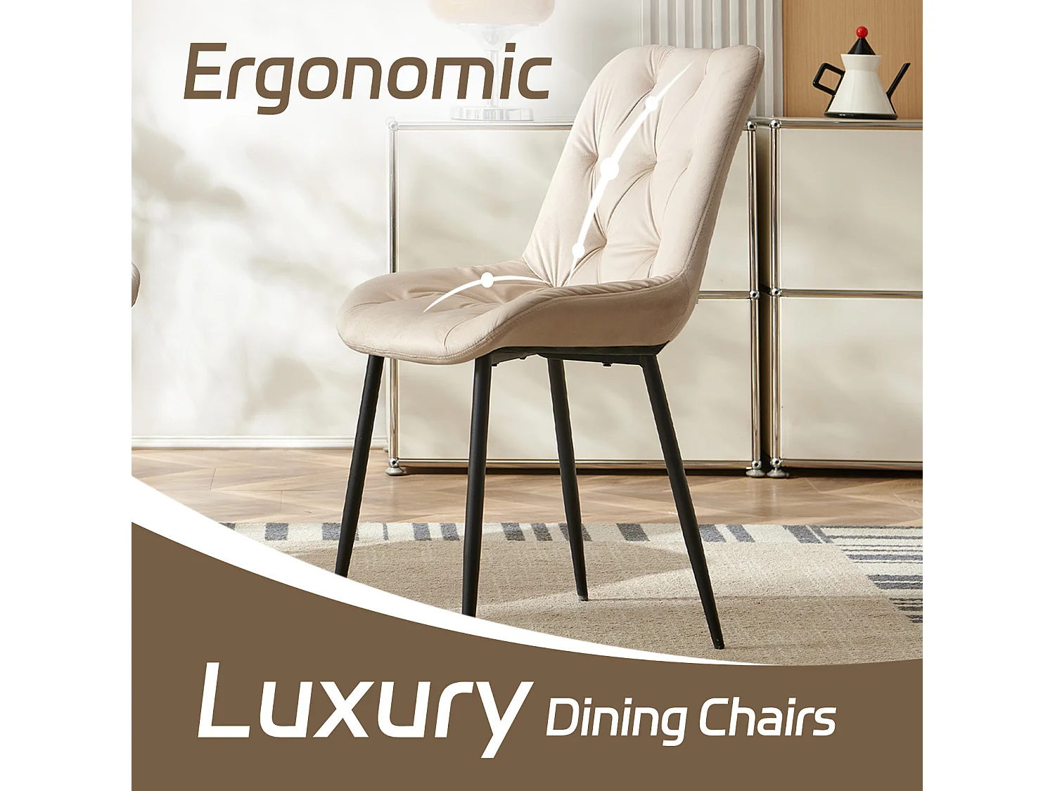 SONARA Modern Set of 2 Velvet Dining Chairs with Ergonomic Upholstered Seat