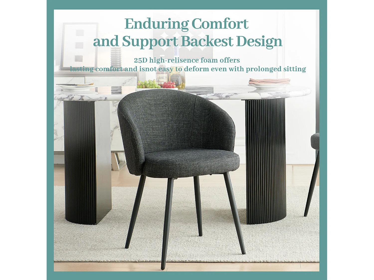 SONARA Modern Set of 2 Chunky Weave Fabric Ergonomic Dining Chairs with Arms