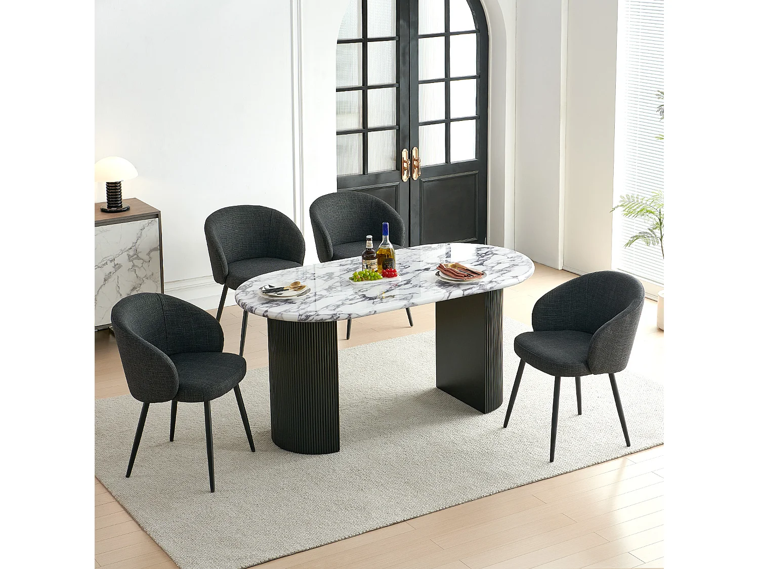 SONARA Modern Set of 2 Chunky Weave Fabric Ergonomic Dining Chairs with Arms