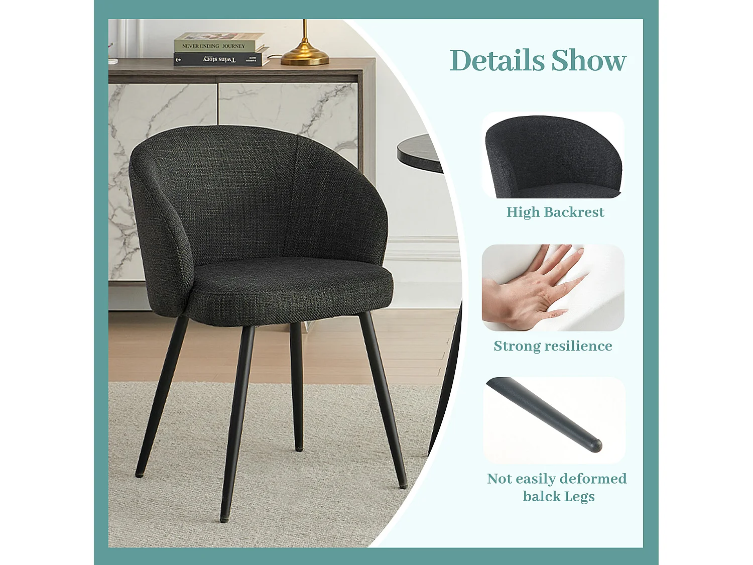 SONARA Modern Set of 2 Chunky Weave Fabric Ergonomic Dining Chairs with Arms
