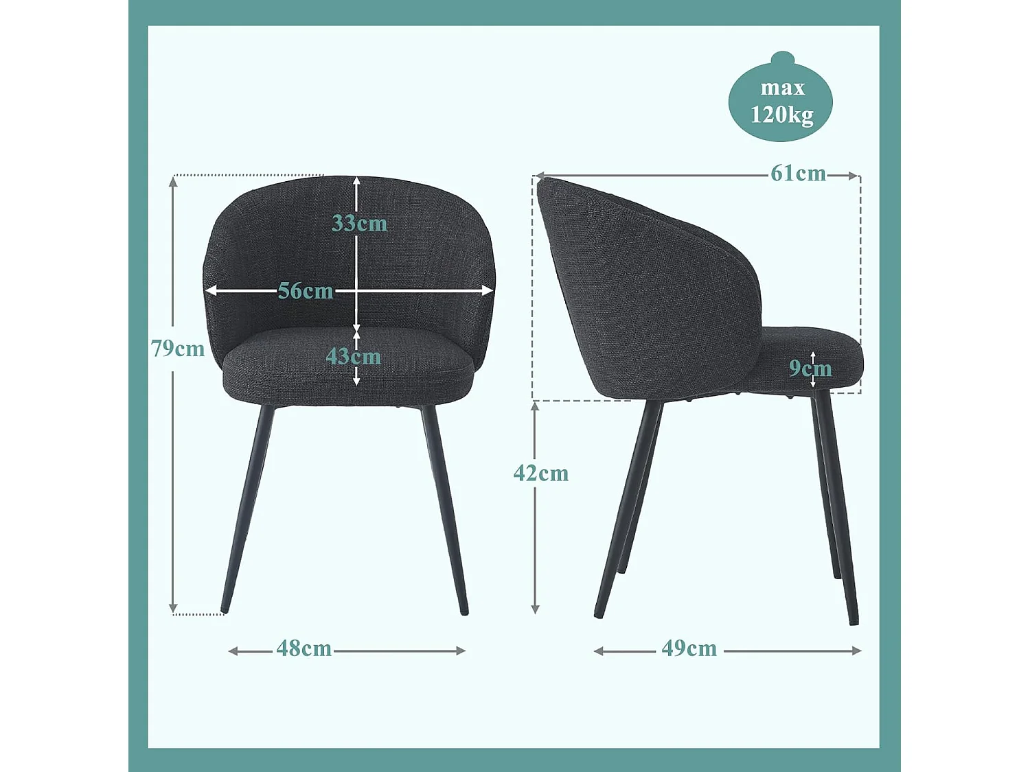 SONARA Modern Set of 2 Chunky Weave Fabric Ergonomic Dining Chairs with Arms