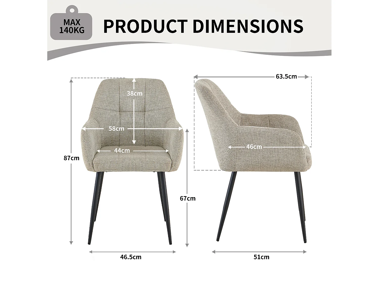 SONARA Dining Chair Set of 2, Water-Repellent  Plush Chenille Upholstered for Dining Room