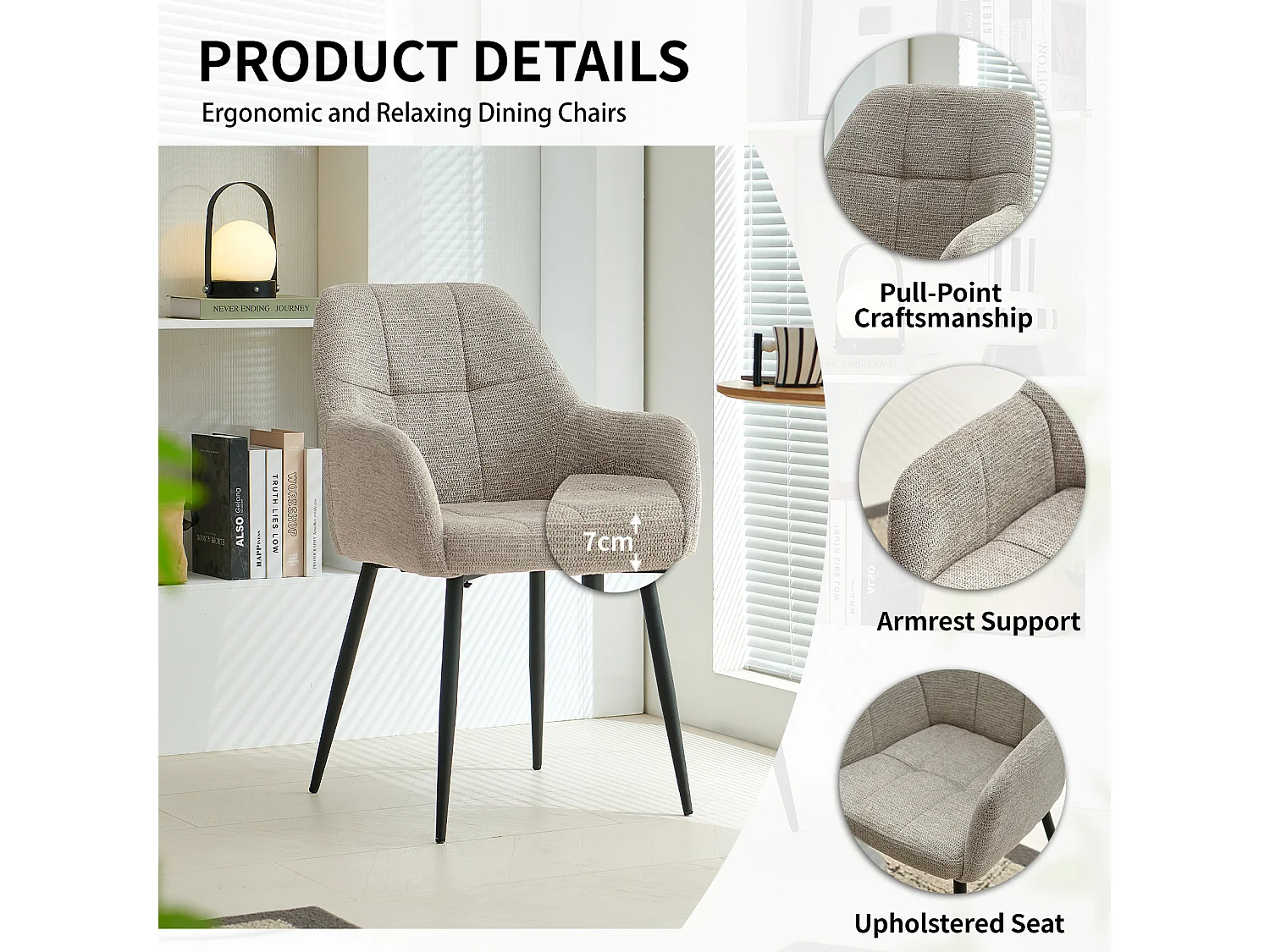 SONARA Dining Chair Set of 2, Water-Repellent  Plush Chenille Upholstered for Dining Room