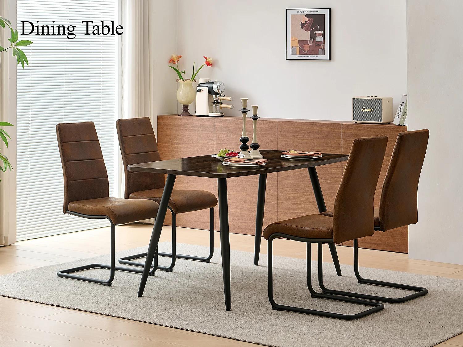 SONARA 140cm Rectangular Dining Table with Dark Walnut Top and Round Tube Metal Legs